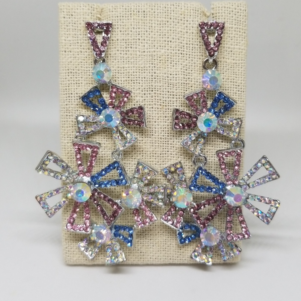 Crystal Floral Earrings Pink Blue AB